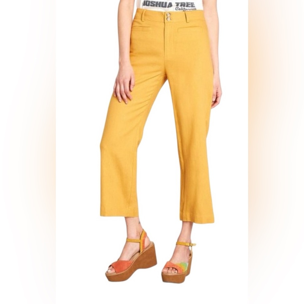 Modcloth New Opportunity Pants gold linen cropped sz 6